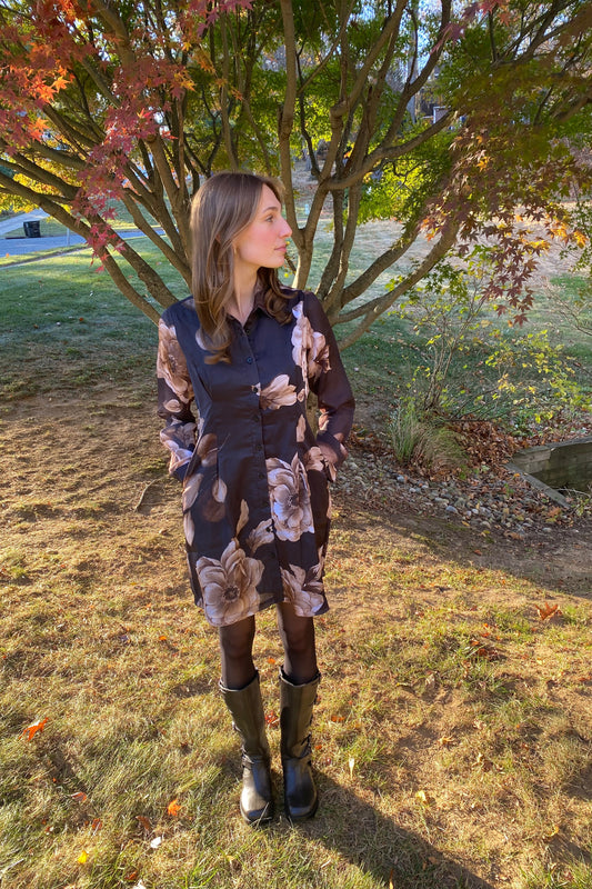Long Sleeve Contour Dress - Black Rose