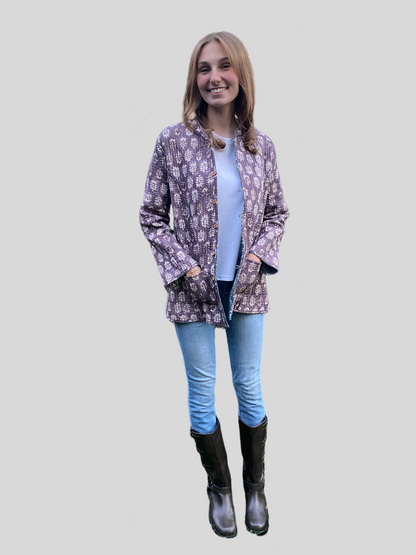 Block Print Quilted Reversible Jacket - Blue Green and Brown