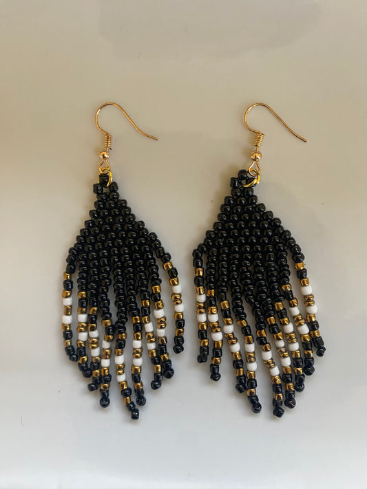 Anasi Earring - Fringe Black, White & Gold