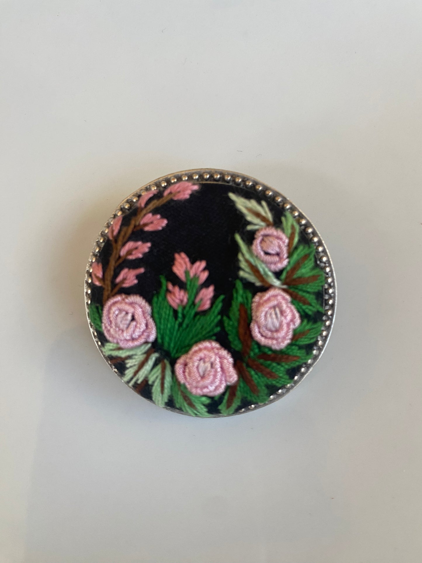 Kosovo Hand Embroidered Brooch - Pink Flowers