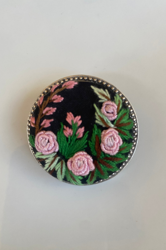 Kosovo Hand Embroidered Brooch - Pink Flowers