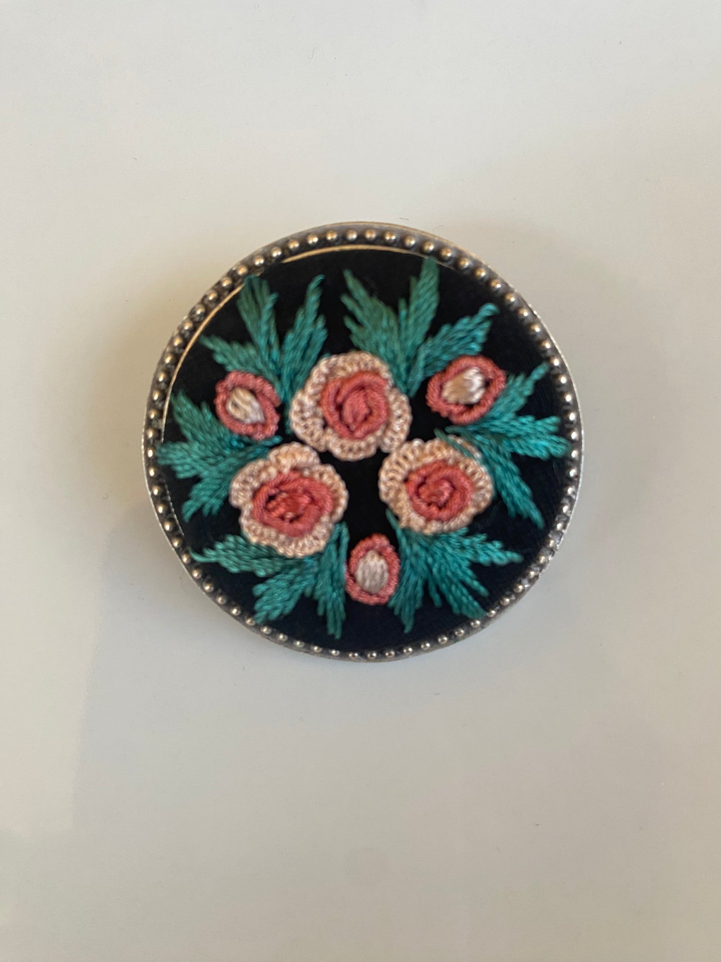 Kosovo Hand Embroidered Brooch - Shades of Pink Flowers