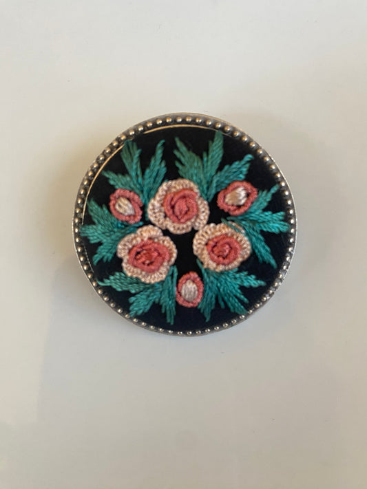 Kosovo Hand Embroidered Brooch - Shades of Pink Flowers