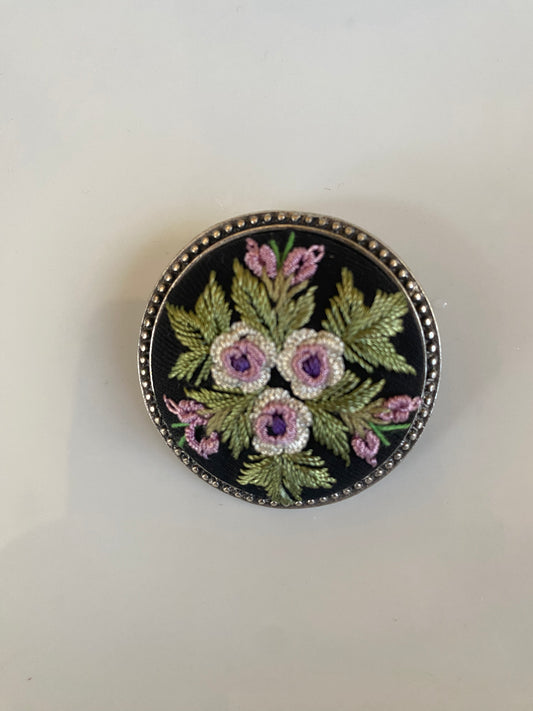 Kosovo Hand Embroidered Brooch - Shades of Purple Flowers