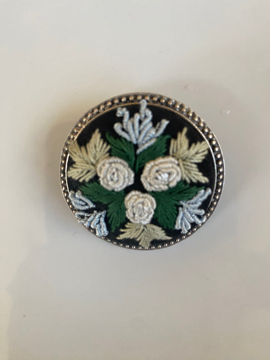 Kosovo Hand Embroidered Brooch - White Flowers