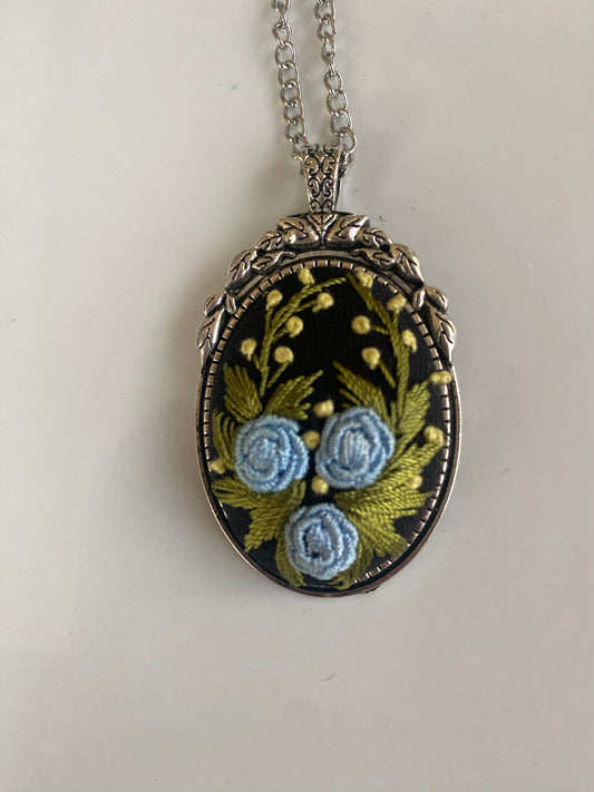 Kosovo Hand Embroidered Necklace - Blue Flowers