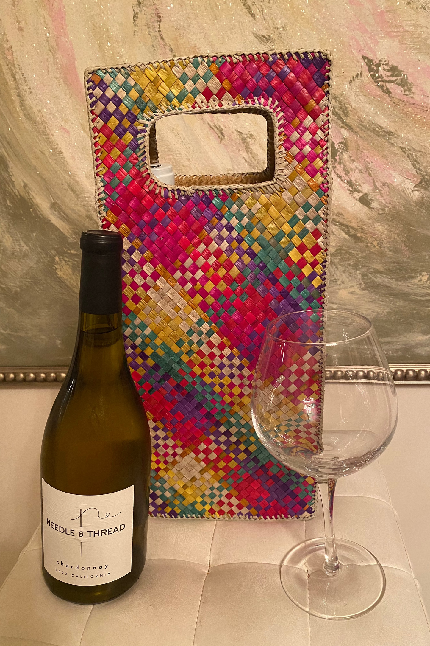 Hand woven 2 bottle Wine Bag - Multicolor