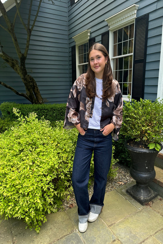 Satin Blouse - Black and Brown