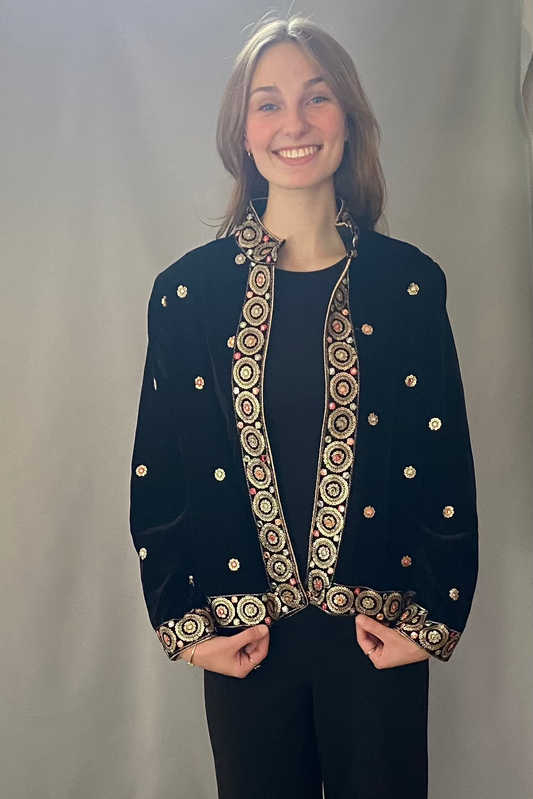 Velvet Embroidered Nehru Collar Jacket