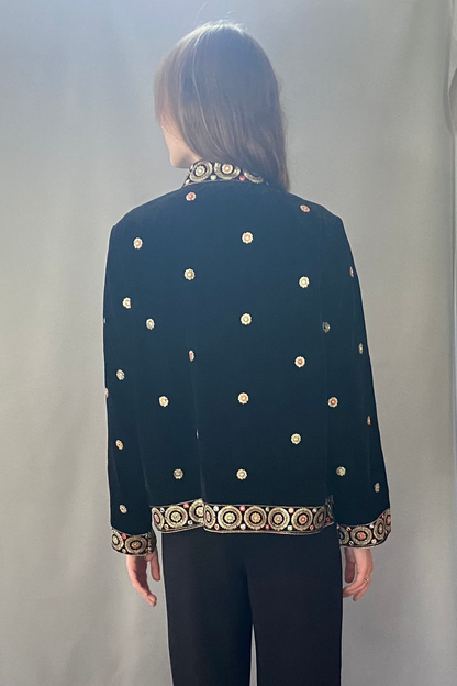 Velvet Embroidered Nehru Collar Jacket