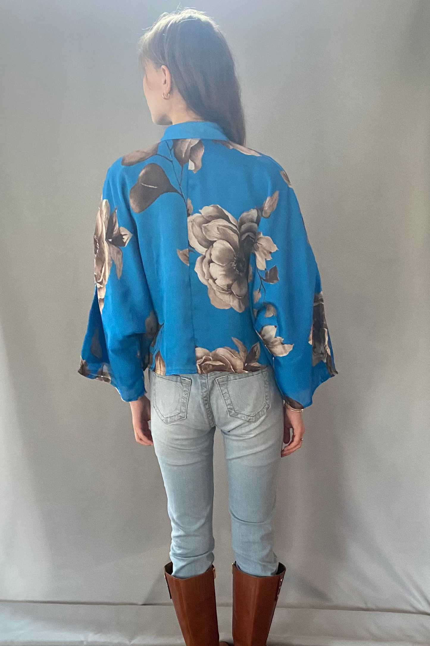 Satin Blouse - Blue and Brown