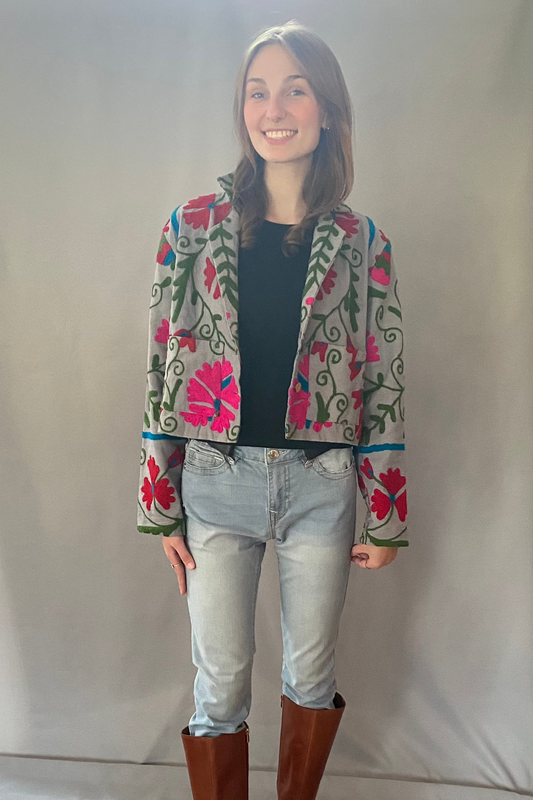 Embroidered Cropped Cotton Jacket -