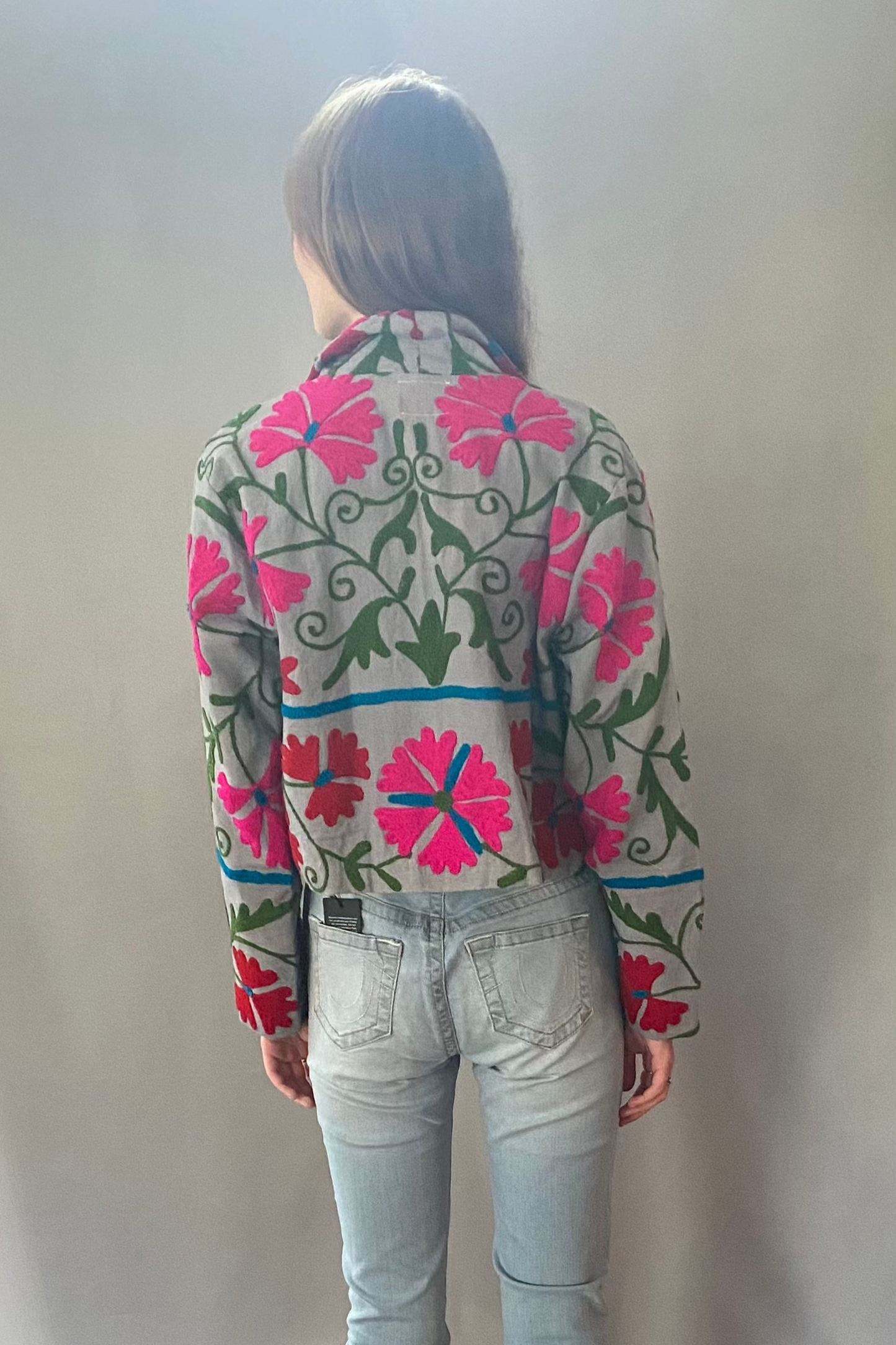 Embroidered Cropped Cotton Jacket -