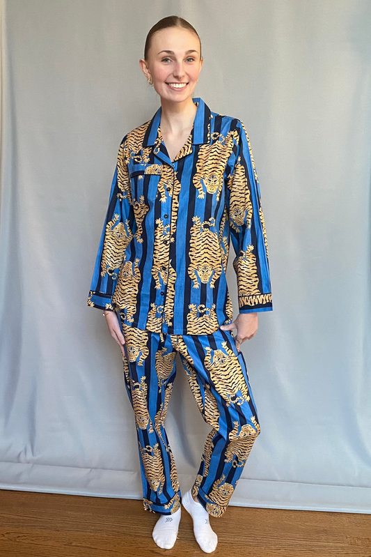 Tiger Print Pajama Set - Blue