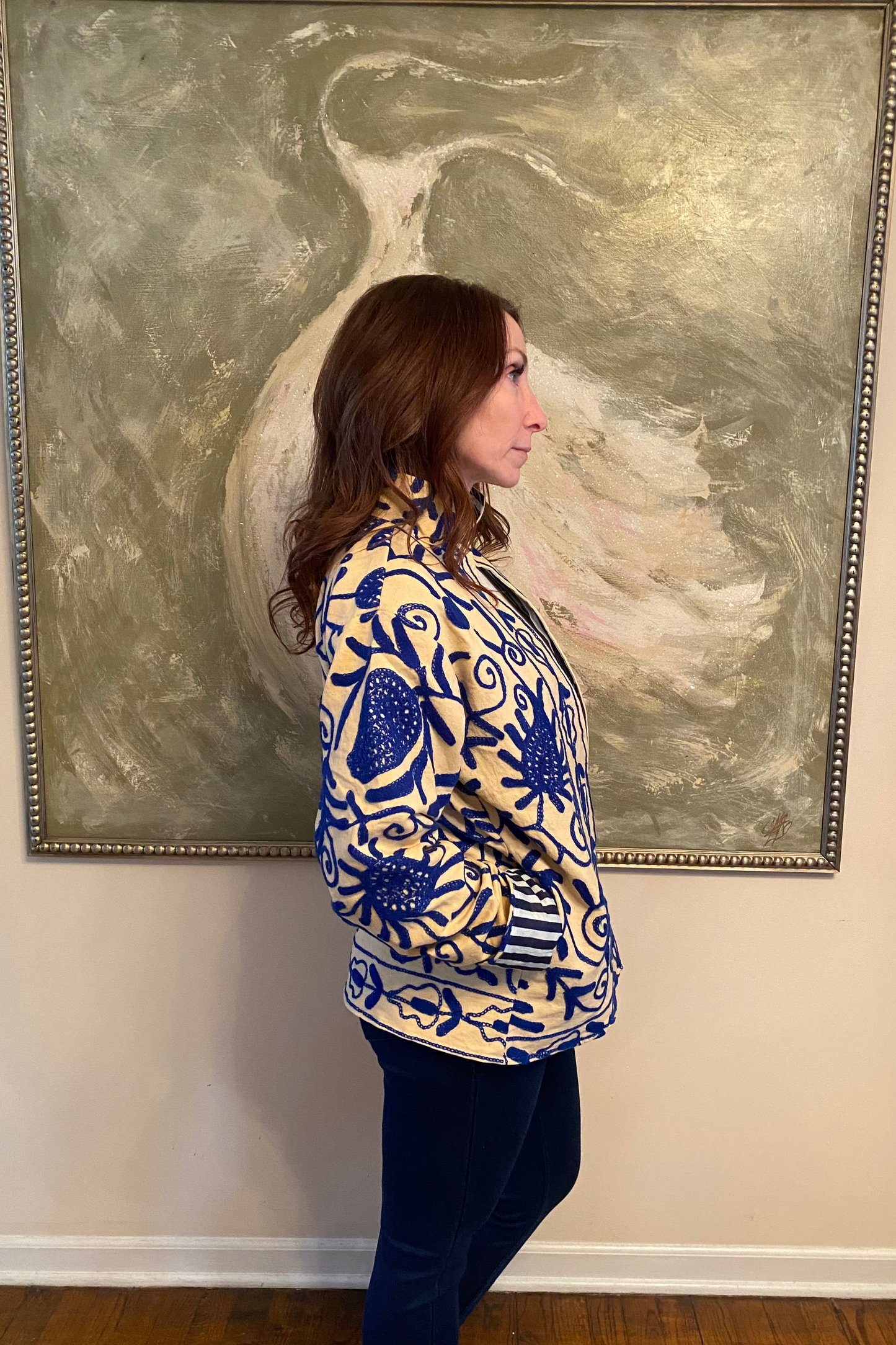 Embroidered Reversible Jacket - Light Yellow & Blue