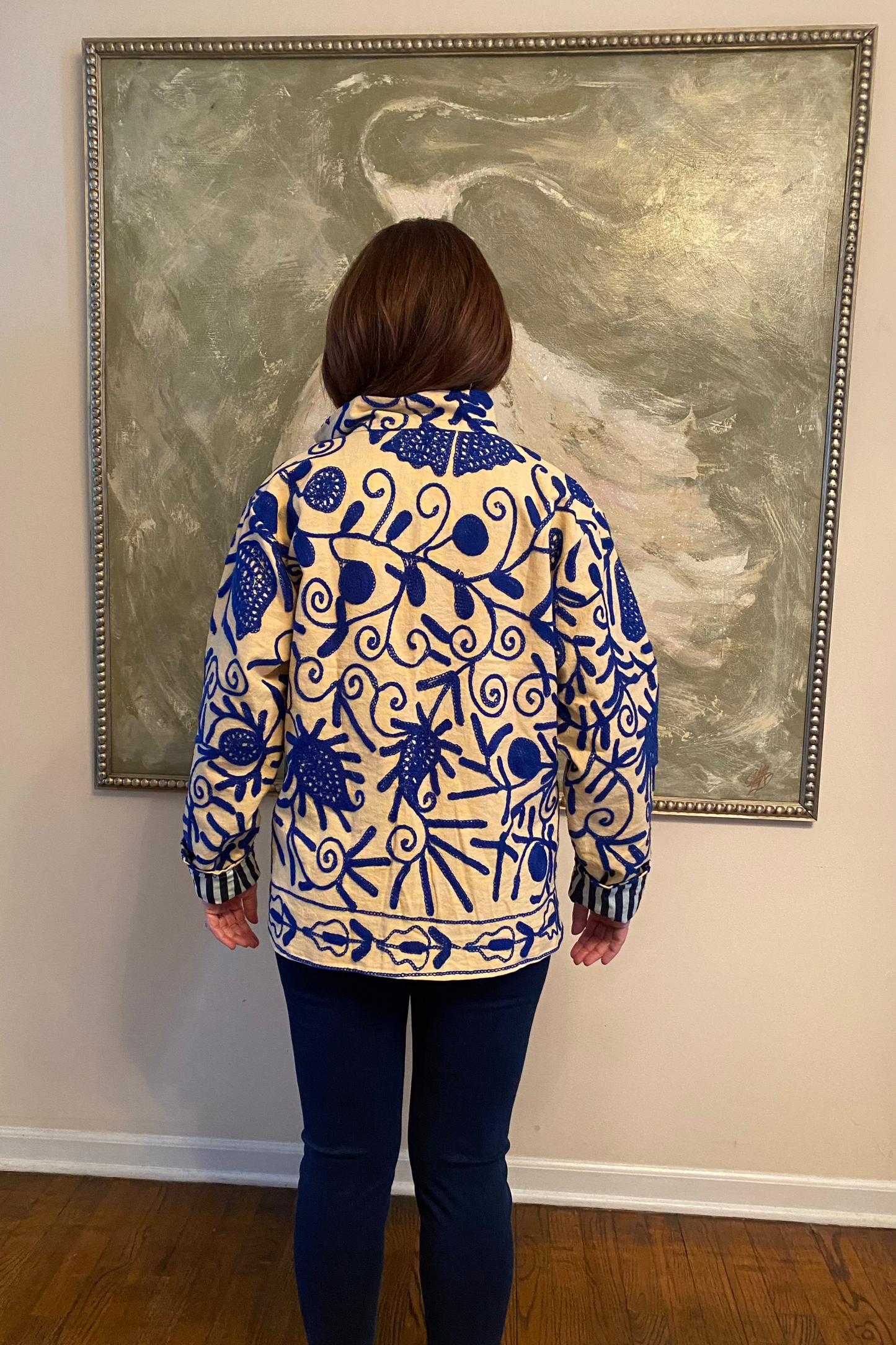 Embroidered Reversible Jacket - Light Yellow & Blue