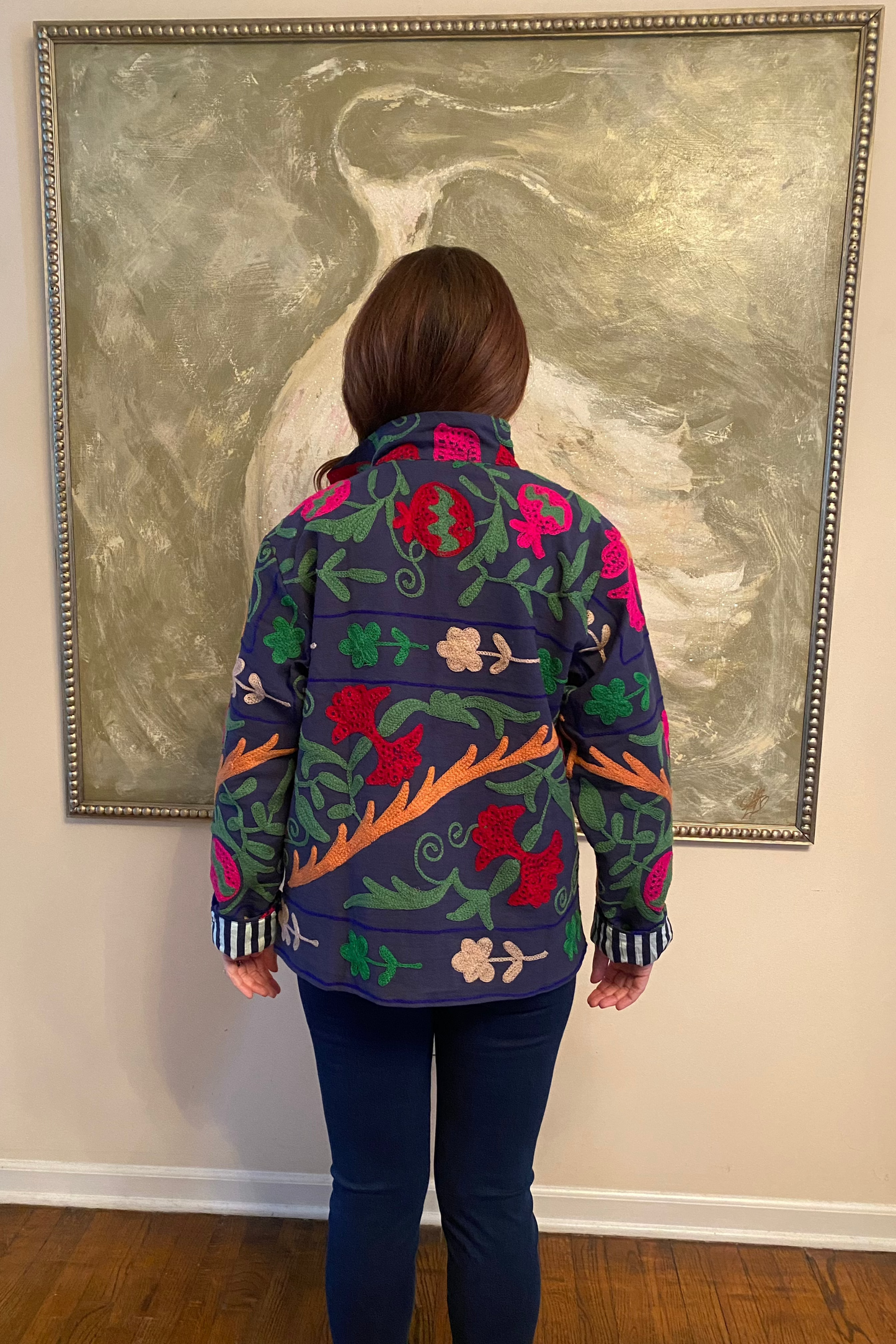 Embroidered Reversible Jacket - Navy Blue