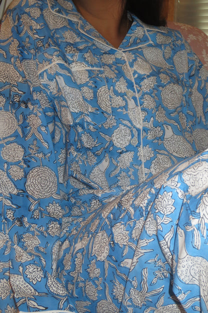 Block Print Pajama Set - Blue & White
