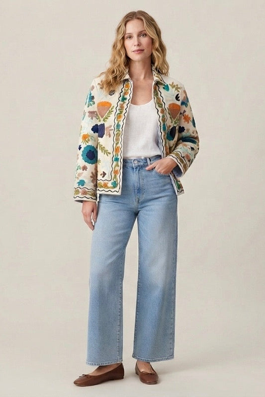 Emmy Embroidered Reversible Jacket - Earth Tones