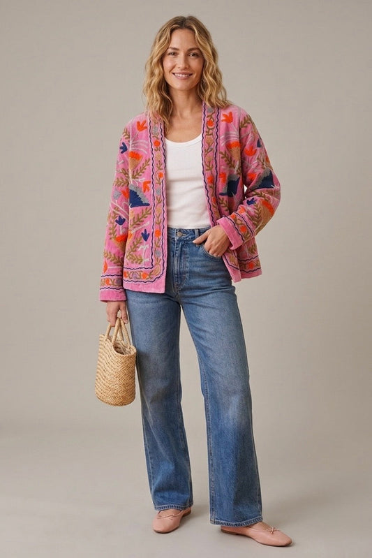 Emmy Embroidered Reversible Jacket - Pink Velvet