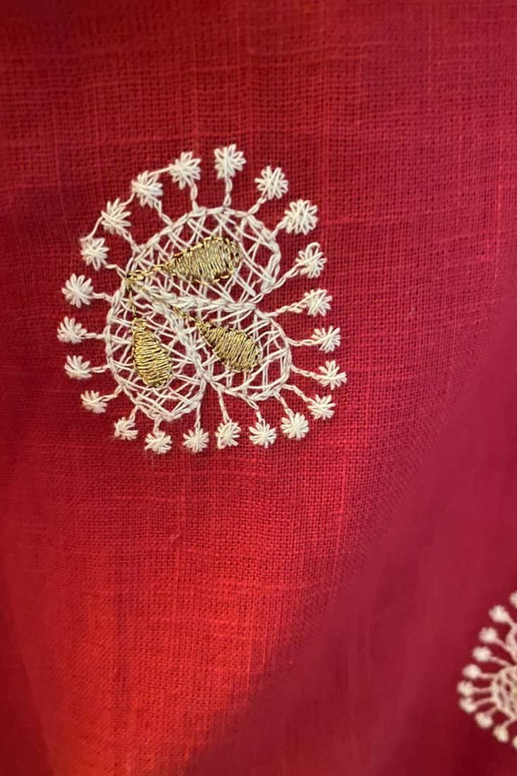 Grace Shirt Dress - Red Embroidered