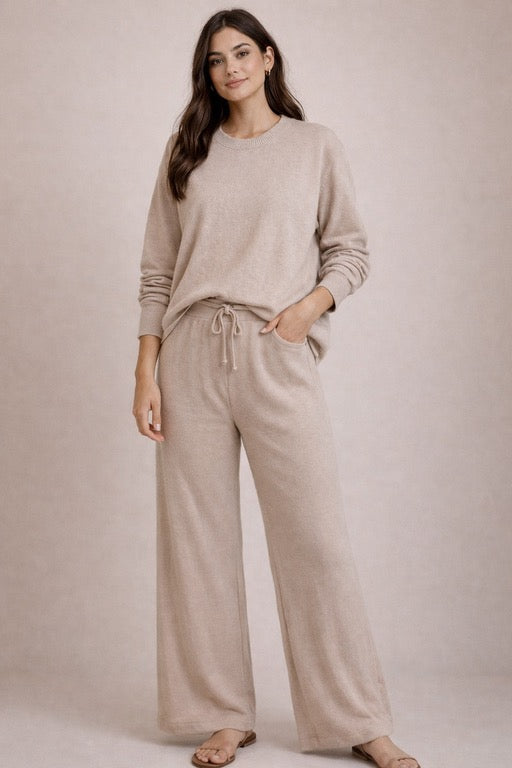 Comfy Cozy Wide Leg Pants - Sandy Rose