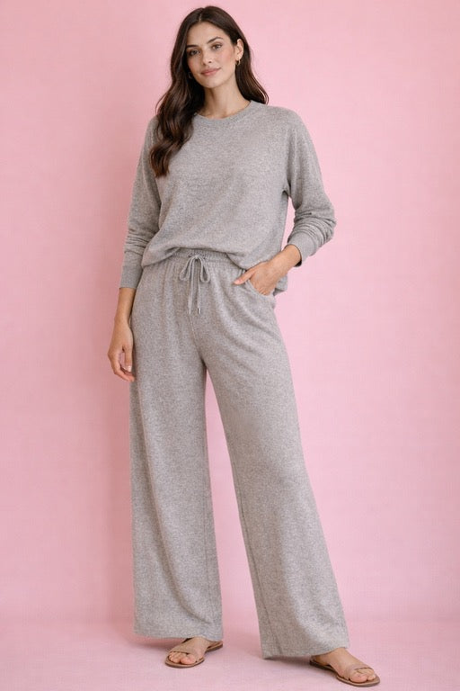 Comfy Cozy Wide Leg Pants - Light Gray