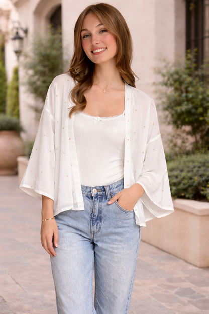 Kimono - White with Gold Sequins