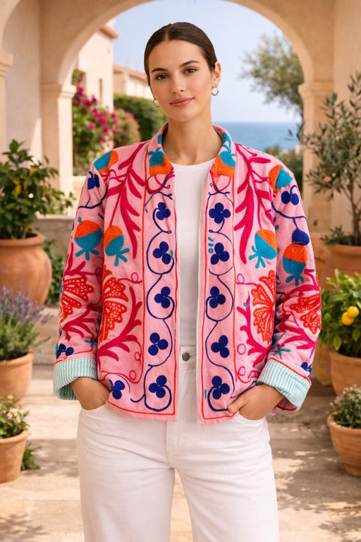 Embroidered Reversible Jacket - Bright Pink