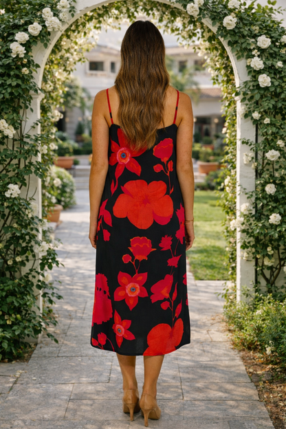 Slip Dress - Bold Navy and Orange Floral