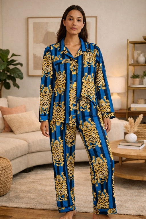 Tiger Print Pajama Set - Blue