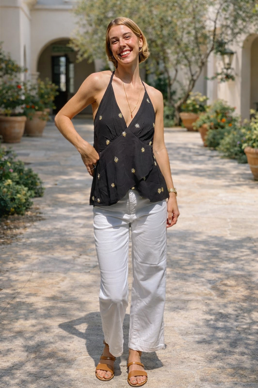 Halter Top - Black with Gold Sequin