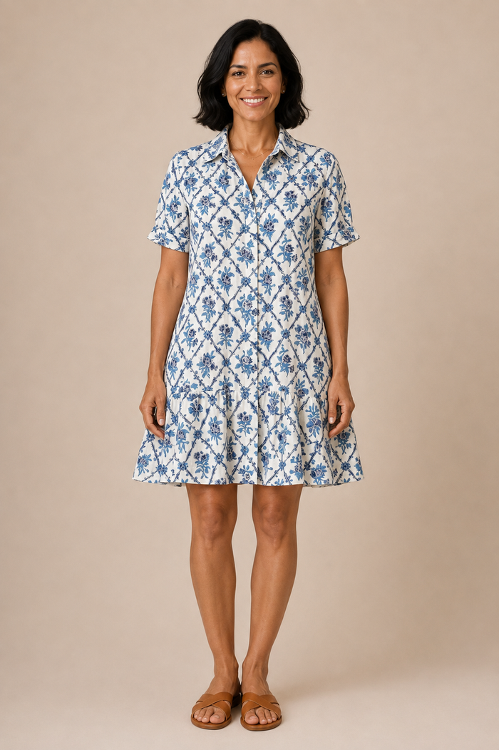 Elaine Shirt Dress - Blue Lattice