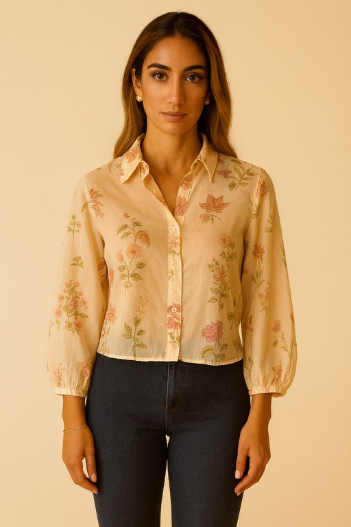 Cropped Organza Shirt - Delicate Peach Petal