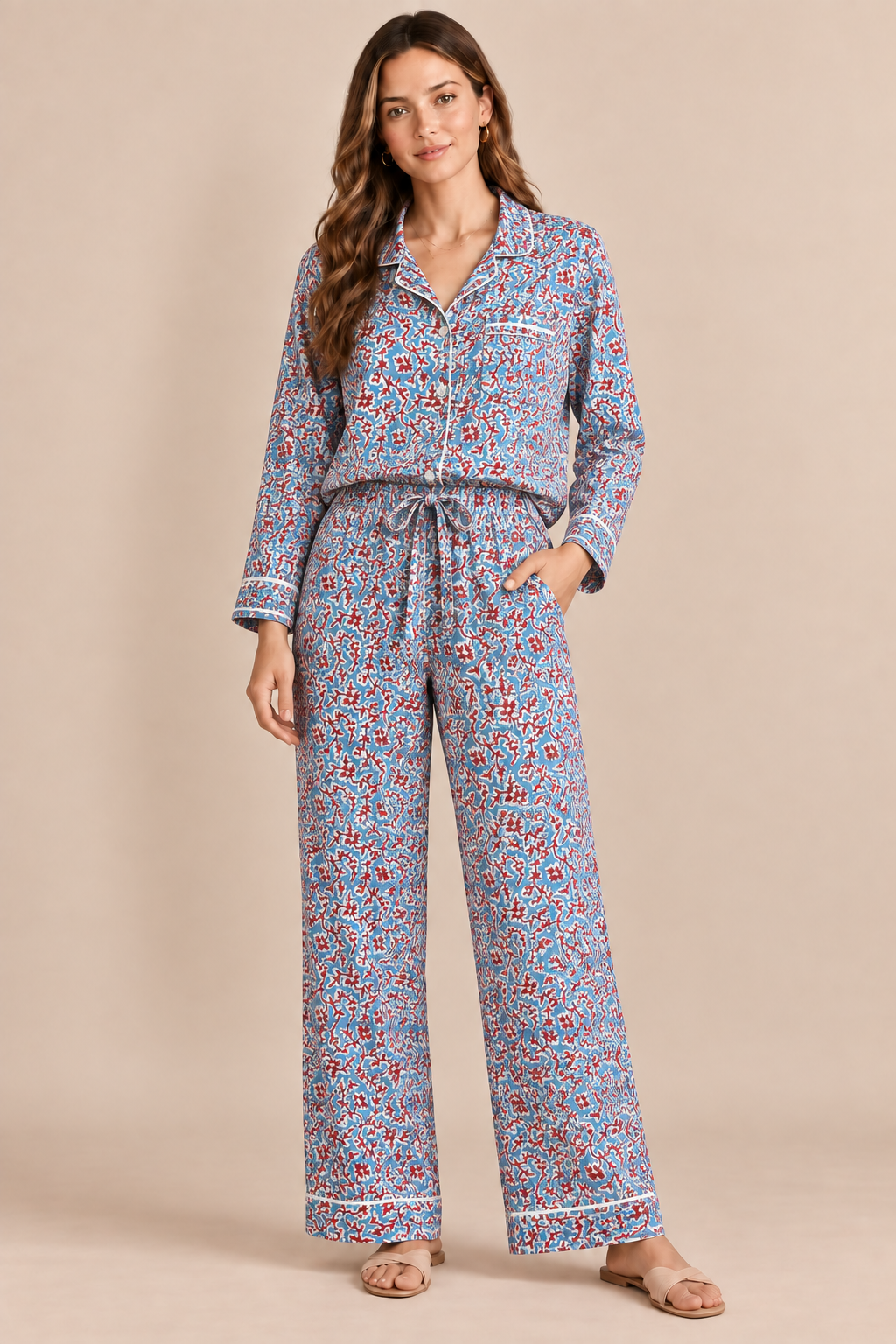 Lisa Long Pajama Set - Block Print