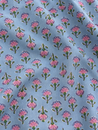 Ruffled Pajama Set - Blue with Pink Flowers