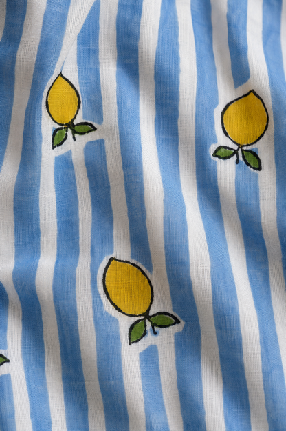 Ruffled Pajama Set - Blue Lemon Stripes