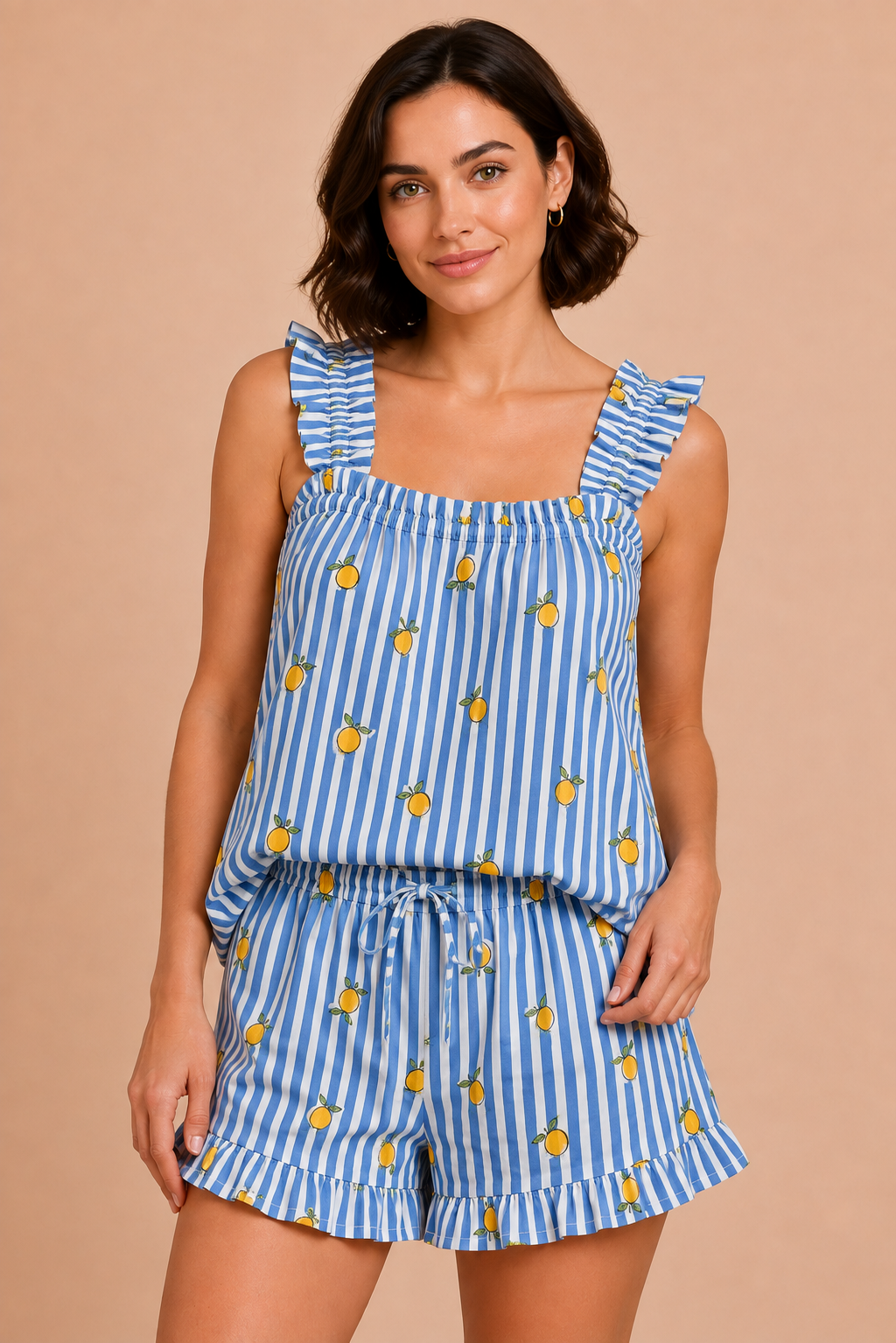 Ruffled Pajama Set - Blue Lemon Stripes